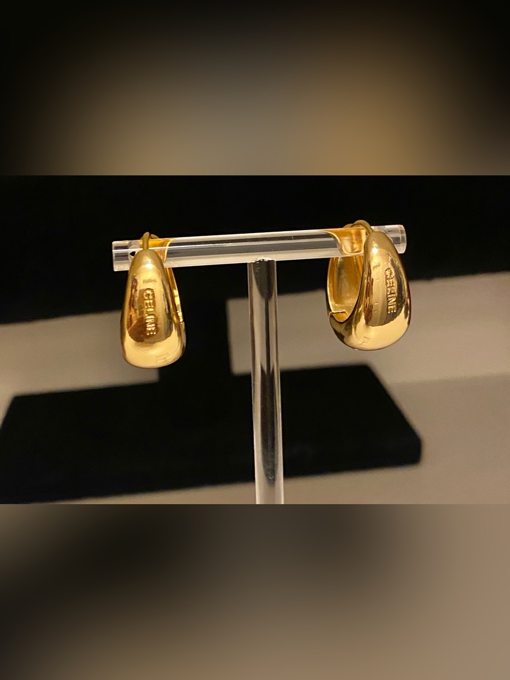 Fashion Jewelry Shiny 14K Gold Plated Inspired Logo C-Sculpted Hoop Earrings